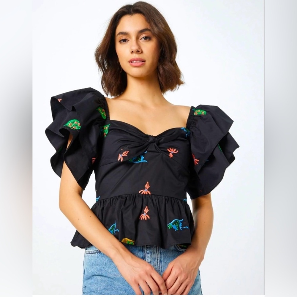 Hofmann Copenhagen Mikela Black Embroidered Blouse, size 38.